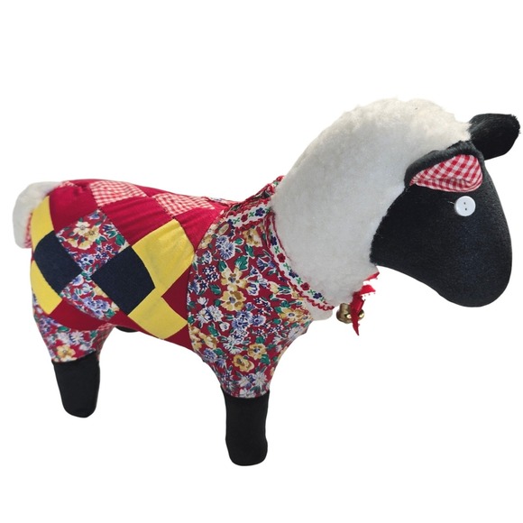 70s/80s VTG  Patchwork Quilted Stuffed Sheep Lamb Folk Art Primitive Decor 12" - Picture 3 of 11